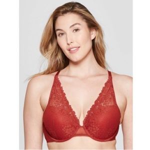 Auden 32D Orange Berry Plunge Push Up Bra Lace